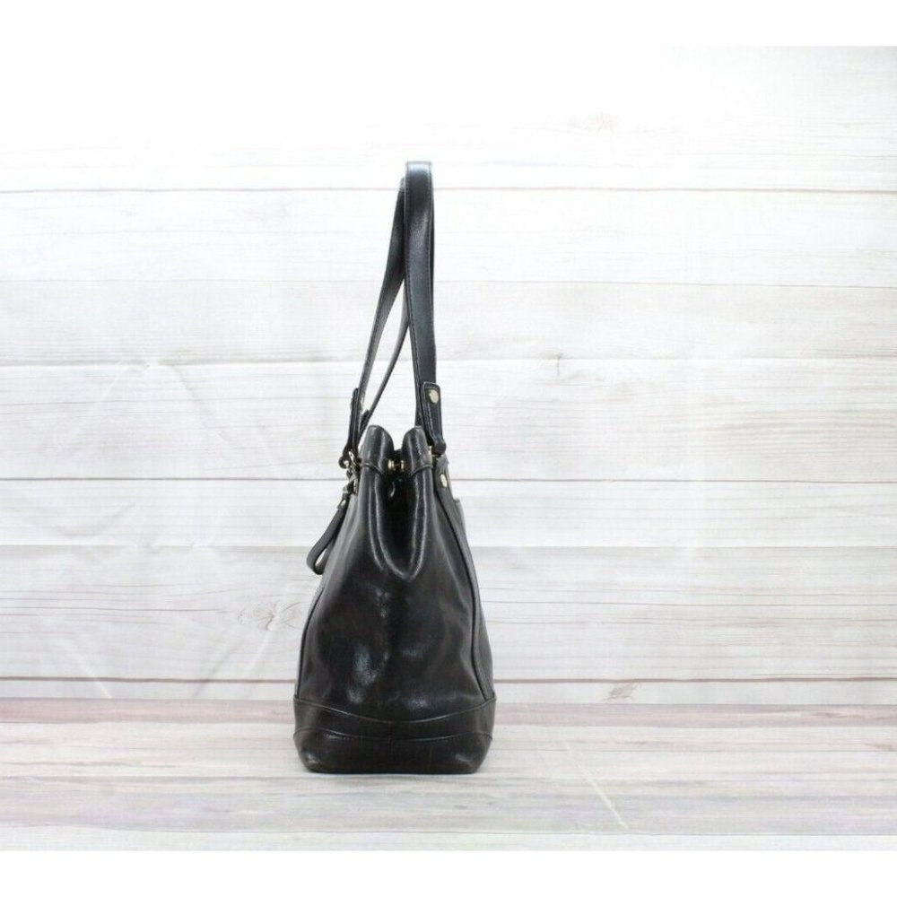 Monsac Black Leather Double Handle Studded Shoulder Purse Tote Bag - Picture 3 of 8